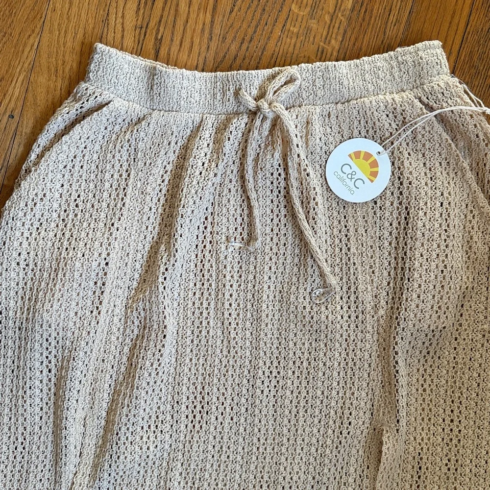 C&C California Crochet Knit Swim Cover-Up Maxi Skirt Womens Medium Beige Beach